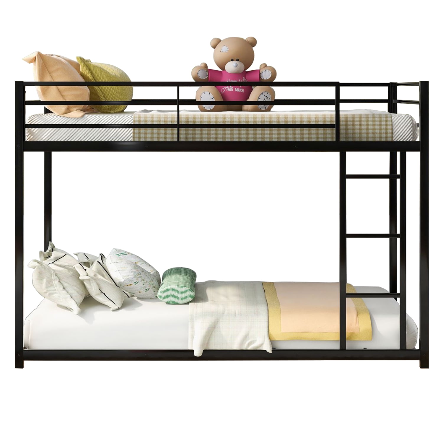 Twin over Twin Bunk Bed, Heavy Duty Metal Bunk Bed Frame with Builtin