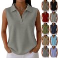 thumbnail image 2 of Waffle Tank Tops for Women Sleeveless Polo Shirts V Neck Collared Golf Shirts Office Business Casual Summer Vest Tops,Gray,3XL, 2 of 5