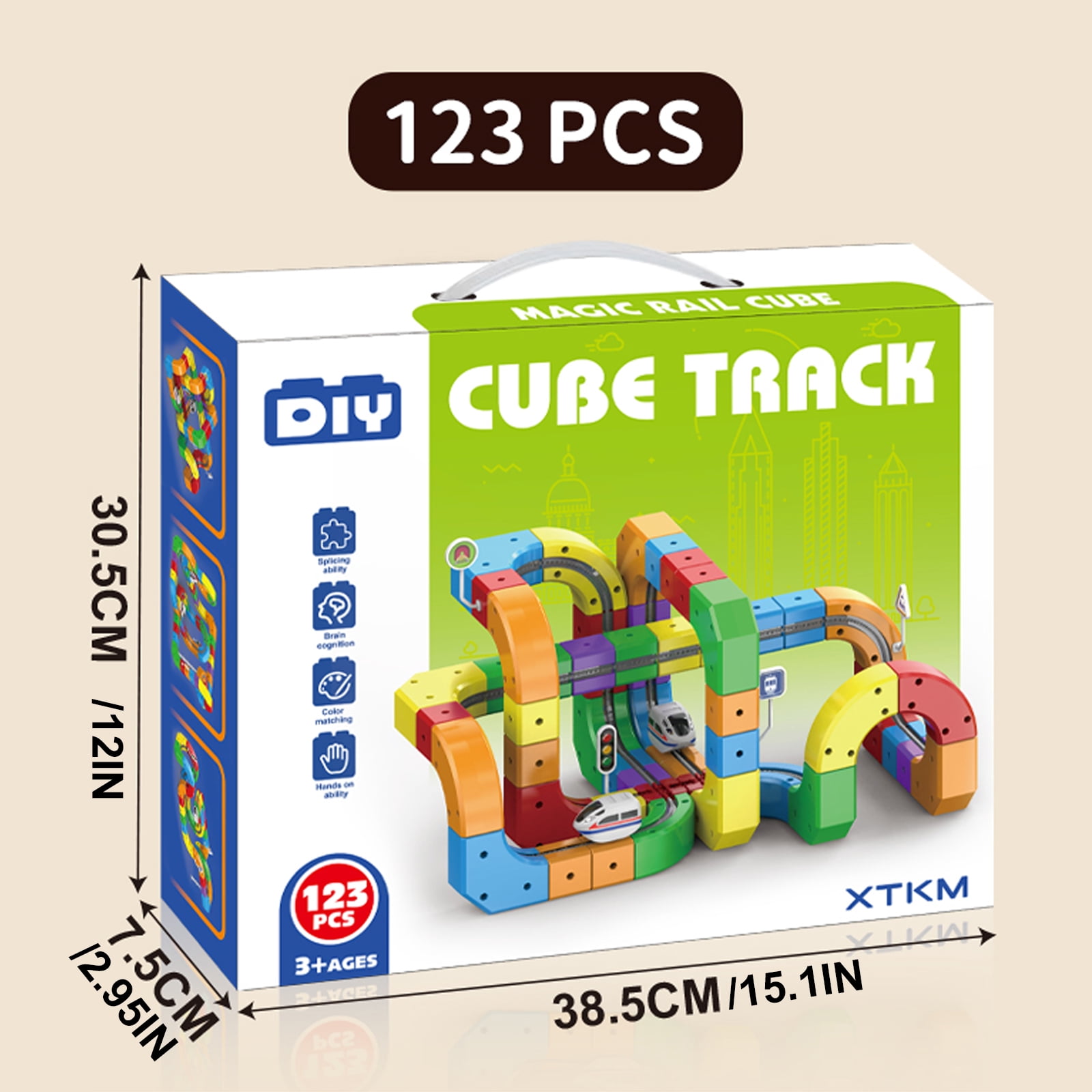 Electric Train Toys Set with 3D Magic Flexible Race Tracks, Snap-On Blocks Building Tracks Set for Boost Creativity and Skills (123 Pcs Random Color)