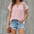 thumbnail image 2 of Womens Chiffon Blouse Swiss Dot Casual V-Neck Tie Puff Short Sleeve Pom Pom Shirts Loose Fit Summer Tops Tunics, 2 of 6
