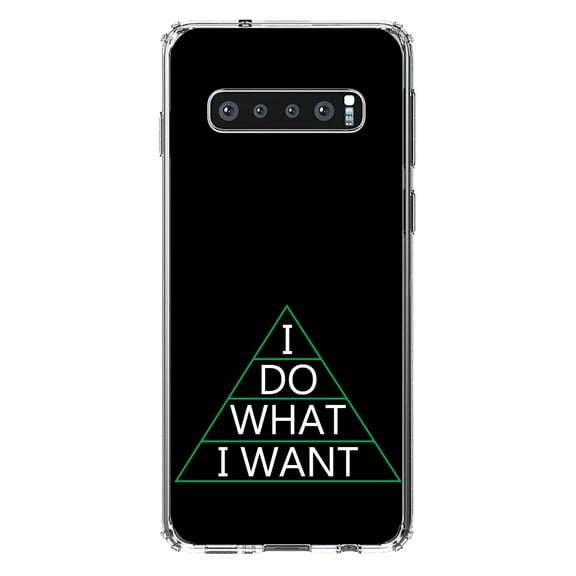 DistinctInk Clear Shockproof Hybrid Case for Samsung Galaxy S10 (6.1" Screen) - TPU Bumper, Acrylic Back, Tempered Glass Screen Protector - I Do What I Want