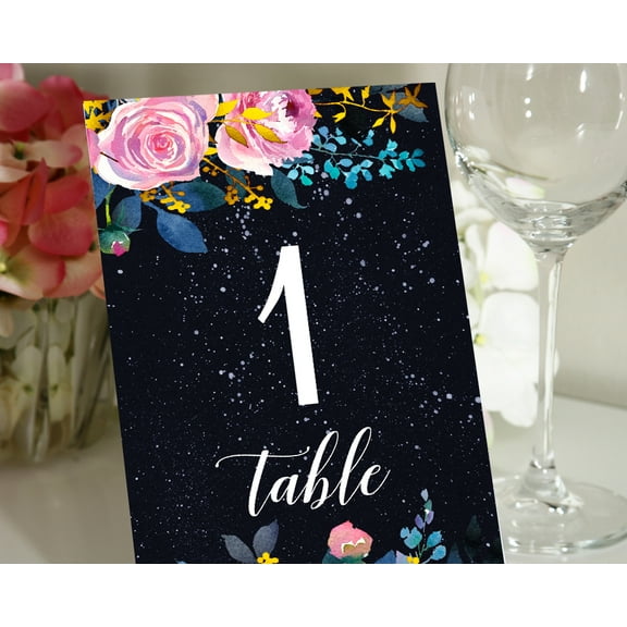 Darling Souvenir Double Sided Print Elegent Floral & Galaxy Table Numbers Decorative Table Top Cards DIY-4" x 6" (1 to 12)
