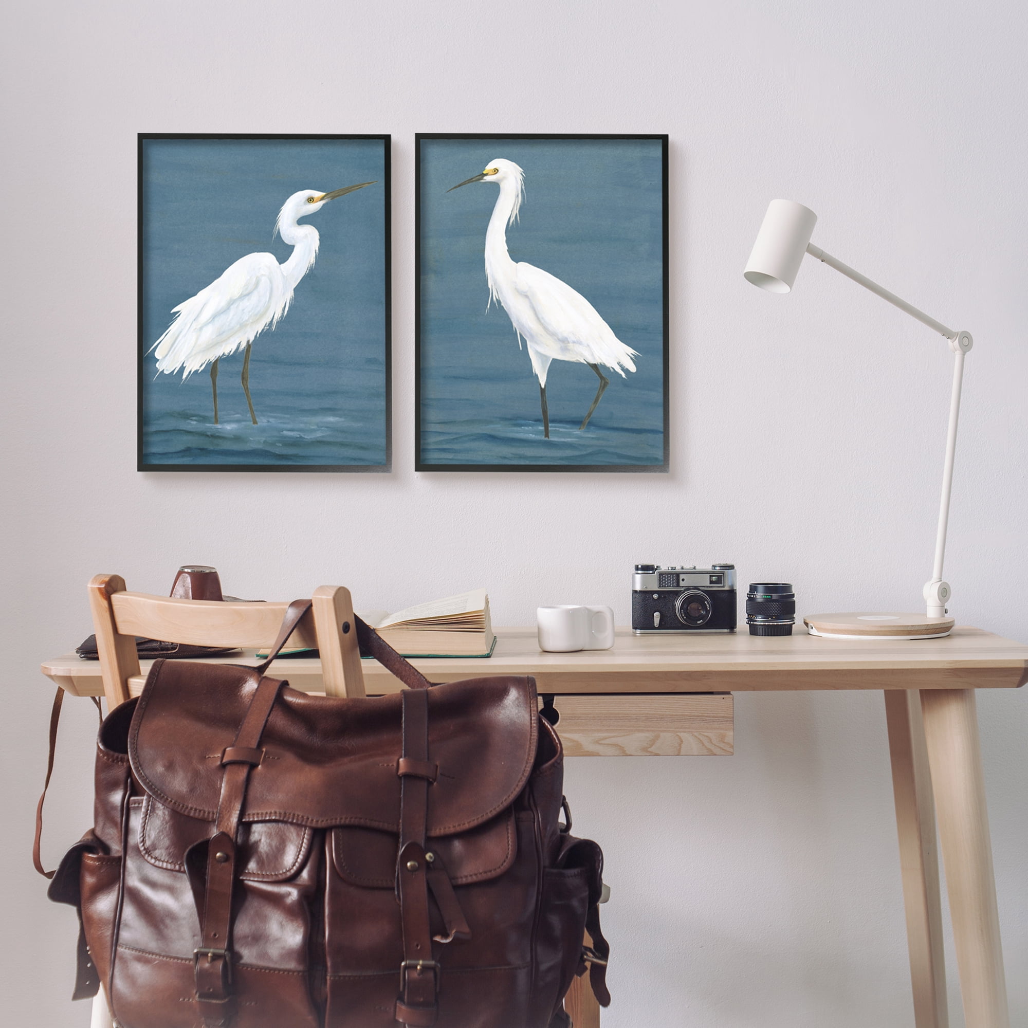 Stupell Industries White Egrets on Shore Animals & Insects Painting Black Framed Art Print Wall Art, 16 x 20