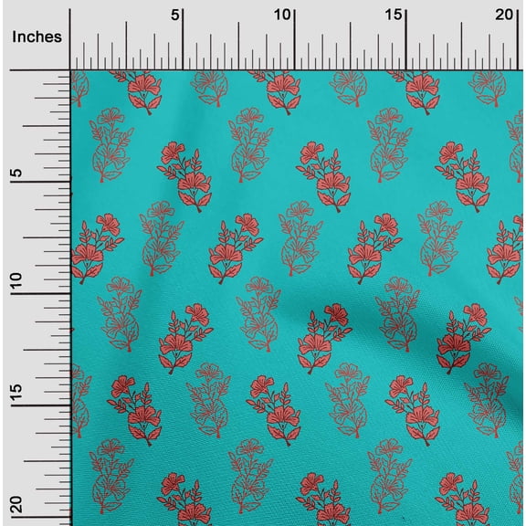 oneOone Cotton Flex Turquoise Blue Fabric Floral Block Sewing Material Print Fabric By The Yard 40 Inch Wide