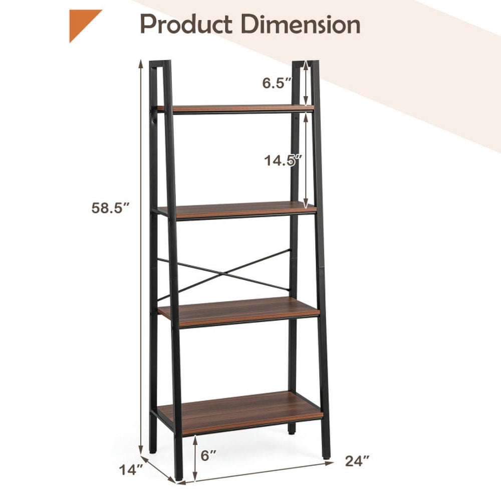 Demi Bonn 4-Tier Freestanding Open Bookshelf with Metal Frame and Anti-toppling Device, Display Rack for Plants and Books, Brown