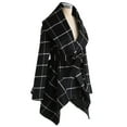 thumbnail image 4 of CHICWISH Women's Turn Down Shawl Collar Open Front Long Sleeve Black Grid Asymmetric Hemline Wool Blend Coat, 4 of 6