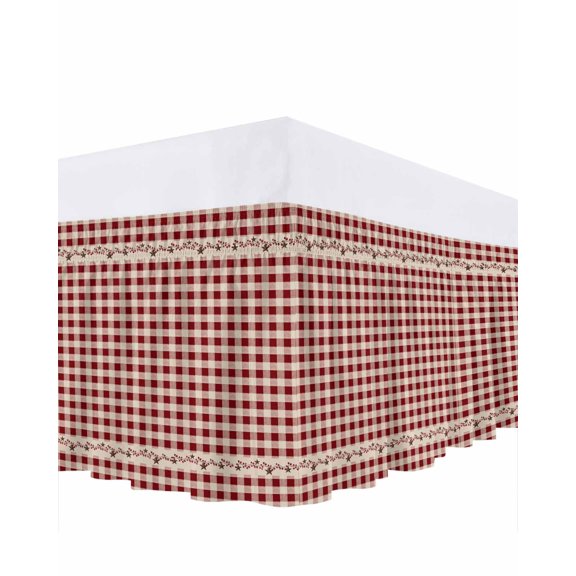 Farmhouse Berry Bed Skirt Red Buffalo Plaid American Country Rustic Bed Skirts King Size 16 Inch Drop, Wrap Around Dust Ruffle Bedskirt with Adjustable Elastic Belt for Queen Size Beds
