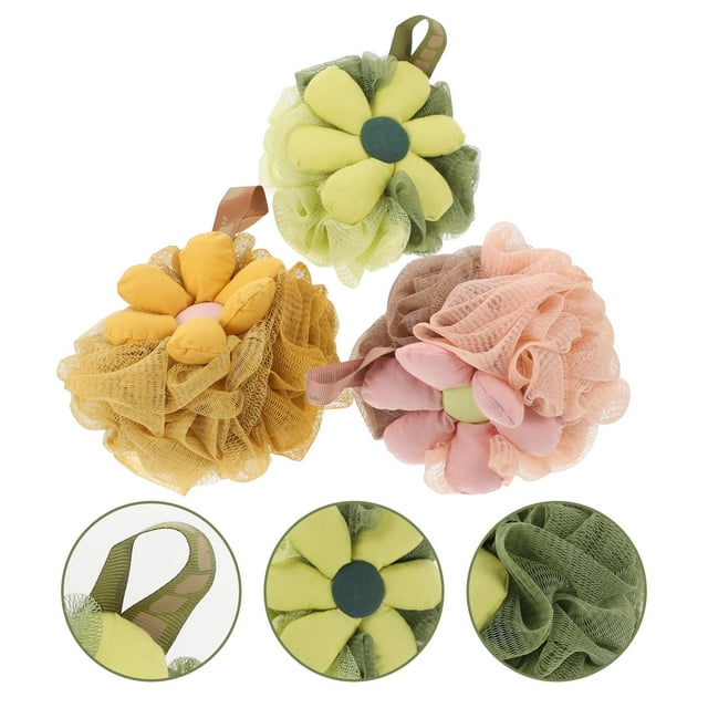 unbranded 3Ud Esponjas Tipo Flor Para Ducha Con Material Elástico Y Espuma Para Limpieza Corporal