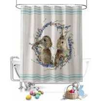 Easter Shower Curtain Watercolor Bunny Shower Curtains for Bathroom Decor Aqua Green Stripes Floral Wreath Bath Curtains Sets for Spring Easter Bathroom Decor Fabric Waterproof Extra Long 72" X 84"