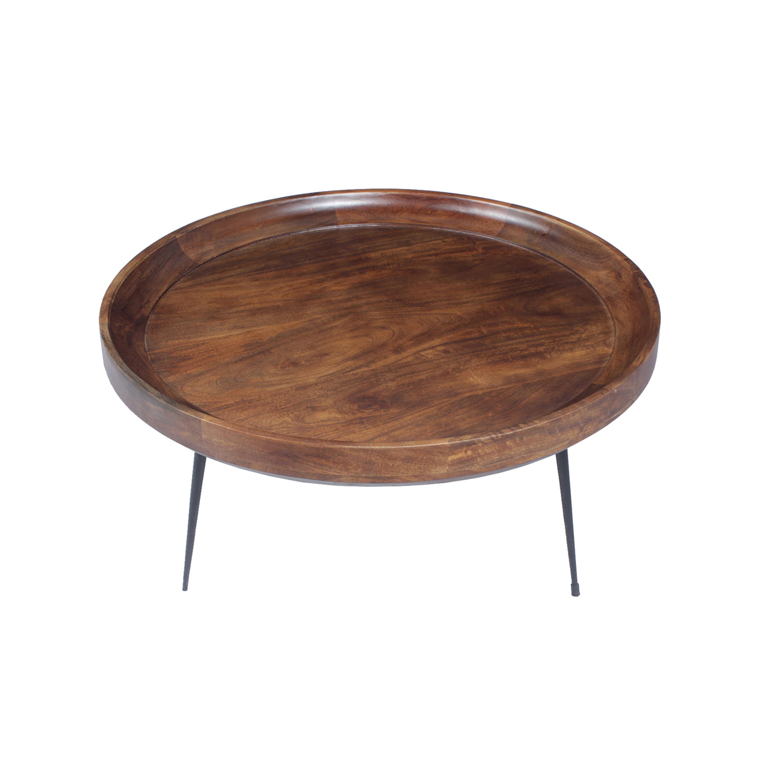 Benzara Round Mango Wood Coffee Table, Round Dark Wooden Coffee Table