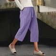 thumbnail image 4 of Axiiglly Capri Pants for Women Cotton Linen Drawstring Elastic Waist Pockets Lace Trim Capris Beach Vacation Boho Cropped Pants, S-2XL, 4 of 5