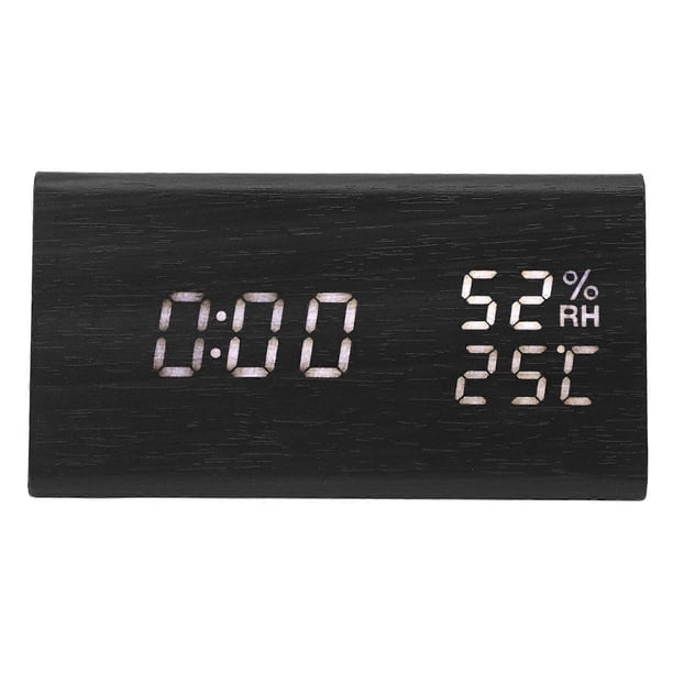 Wooden Digital Alarm Clocks LED Display Temperature Humidity Alarm Clocks for Bedside Bedroom Dormitory Office