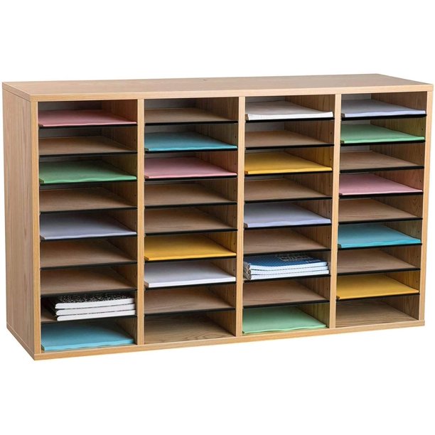 AdirOffice Wood 36 Compartment Adjustable Classroom Paper Literature