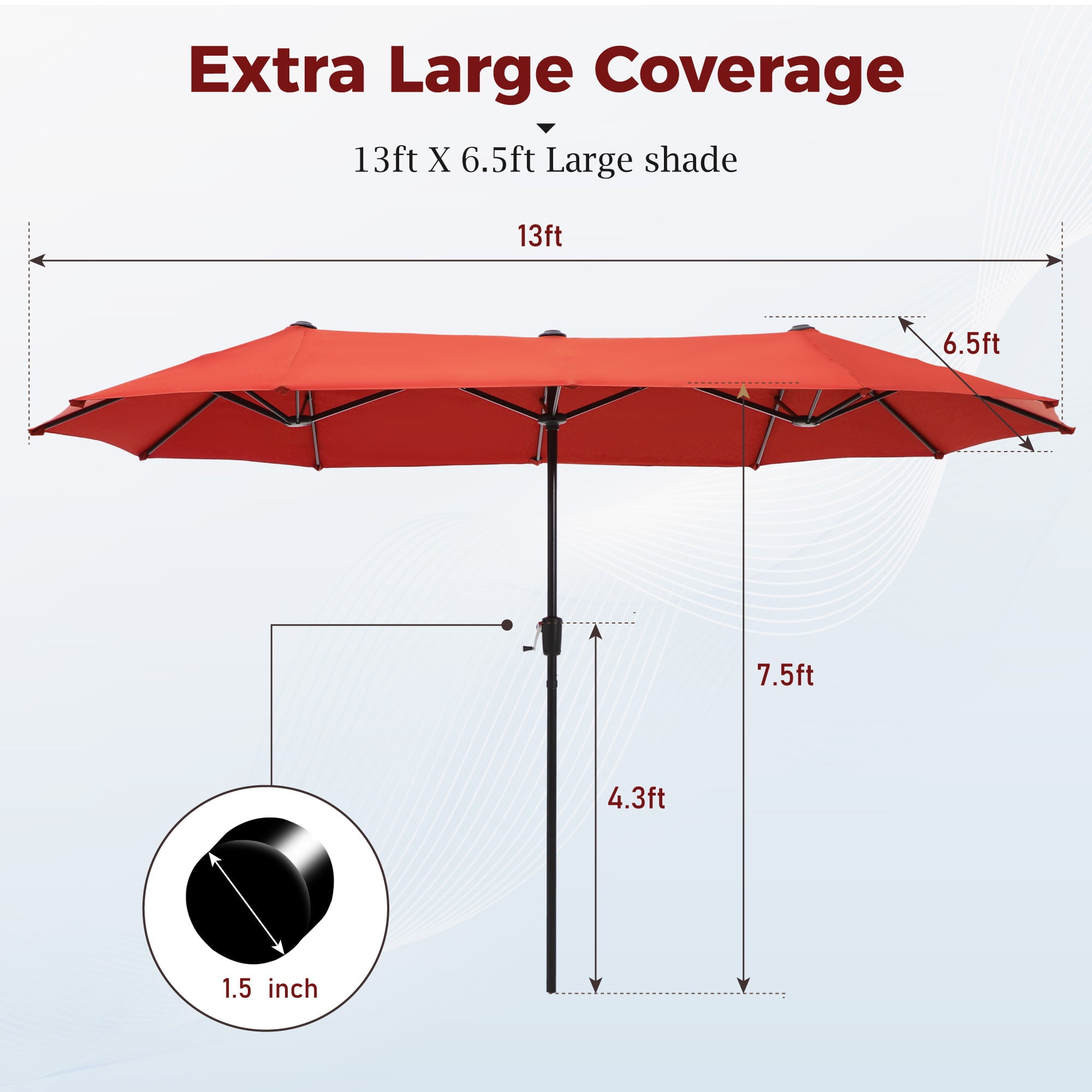 Alpha Joy 8-Piece Outdoor Patio Dining Set with 13 ft Umbrella (No Base), Rattan Chairs & Rectangle Table Set for 6, Red Umbrella