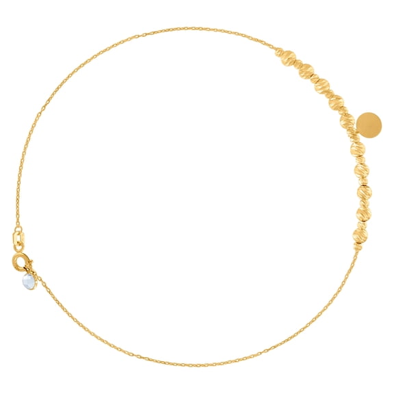 10k Yellow Gold Womens Cubic Zirconia Round Sparkle-Cut Beaded Charm Anklet 11 Inch Anklet for Women