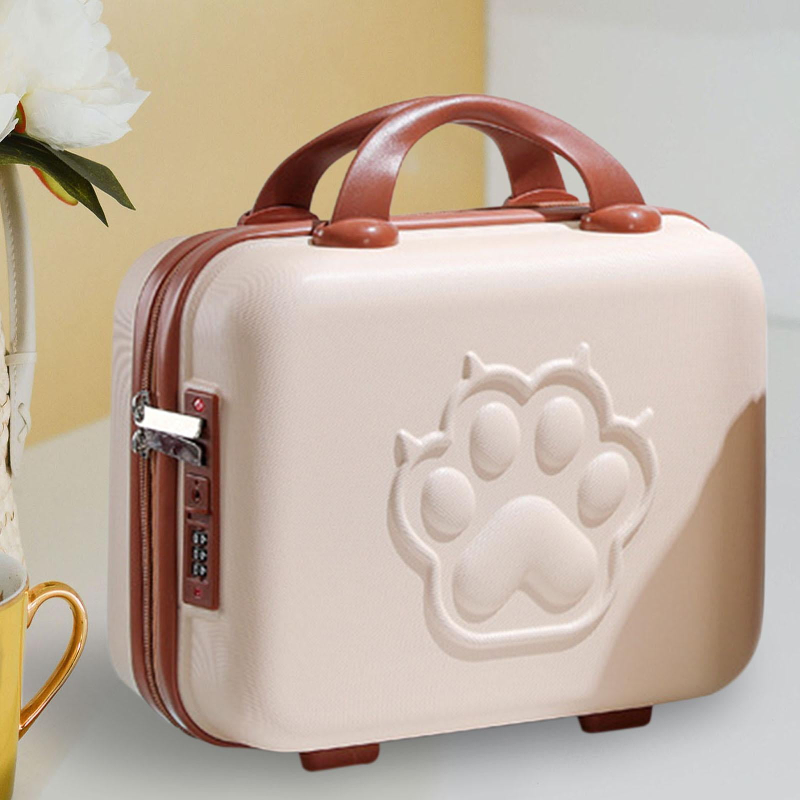 Mini Suitcase Case with Handle with Handle Portable hands Cartoon 14 inch Mini Luggage Case for Cosmetics Business Travel Shoes Beige