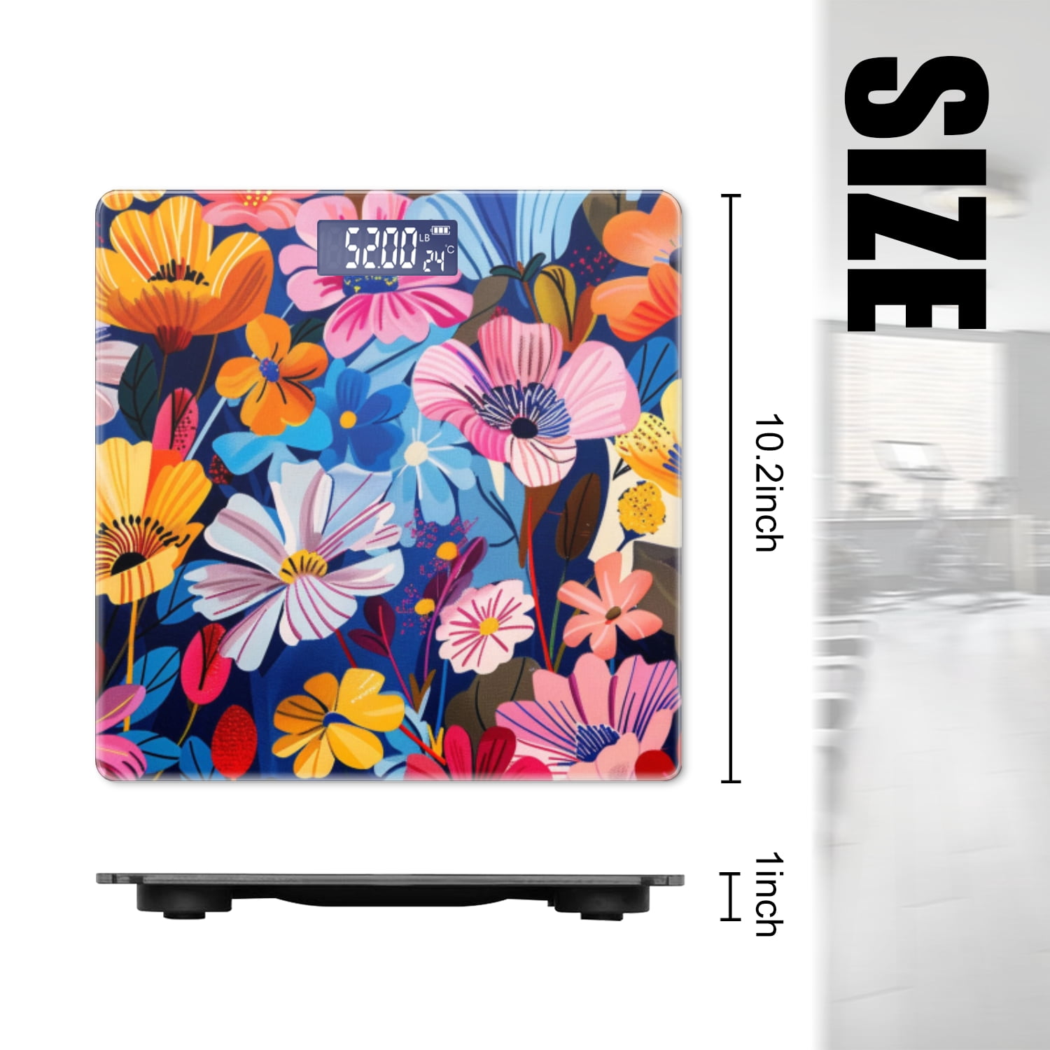 Bathroom Scale, Highly Accurate Digital Body Scale,Precisely Measures Weight up to 400 lbs-Vibrant And Colorful Illustration Of Various Flowers In Full Bloom