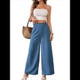 thumbnail image 3 of Pantalones de Mujer con Cintura Elástica Fruncida, Pierna Recta, Tiro Alto y Largos. Azul S, 3 of 9