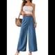 thumbnail image 3 of Pantalones de Mujer con Cintura Elástica Fruncida, Pierna Recta, Tiro Alto y Largos. Azul L, 3 of 9