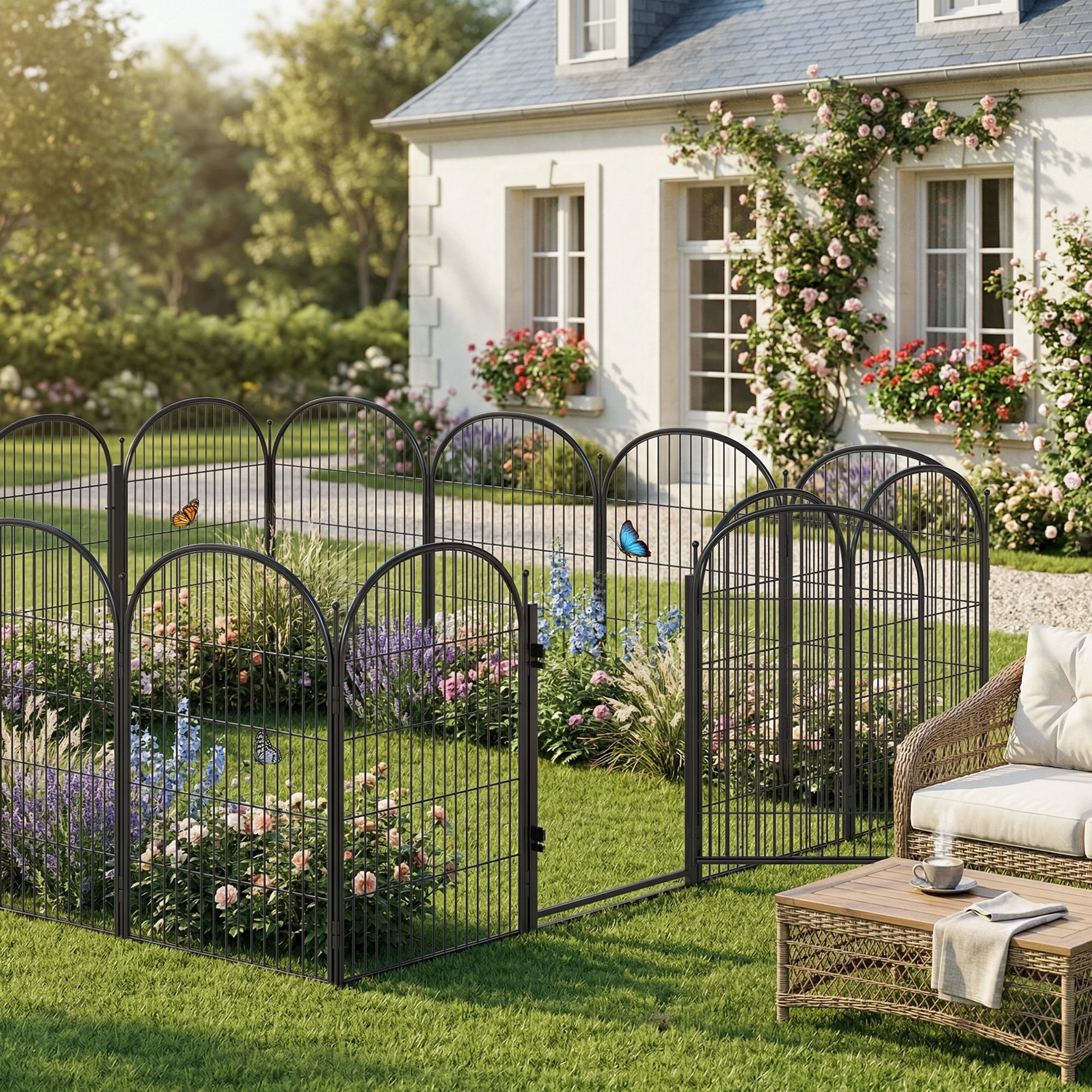 Suchown 40" Decorative Garden Fence, 16-Panel Arched Metal Landscape Border, Rust-Proof Outdoor Animal Barrier for Yard & Vegetable Garden, No Tools Required