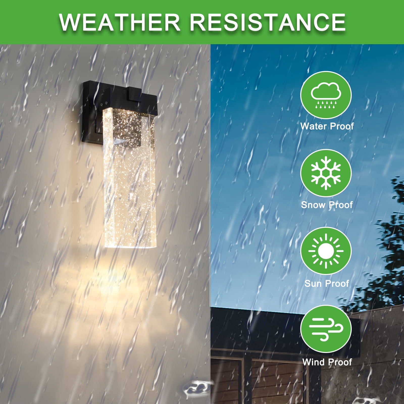 Yesurprise 2Pcs Outdoor Wall Lanterns, Patio Crystal Wall Mounted Lights, Metal Light Fixture with Glass Shade, Waterproof Exterior Wall Lamps for Garden Backyard Garage