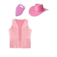 thumbnail image 3 of Aislor Girl Boy 3Pcs Cowgirl Open Waistcoat Matched Felt Drawstring Cowboy Hat Square Scarf Pink 10, 3 of 7