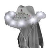 Blinkee Light Up White Tiara Bridal Cowboy Cowgirl Hat with Veil for Bachelorette & Bridal Party