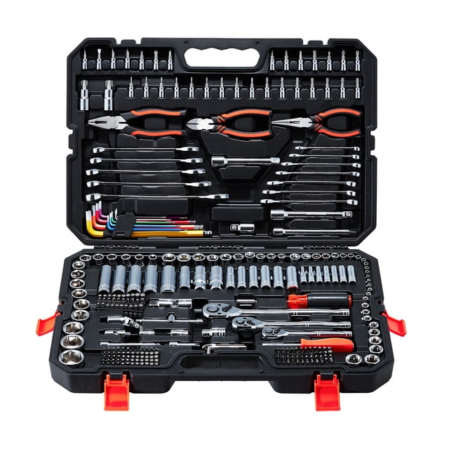 VEVOR Juego de Herramientas Mecánicas de 314 Piezas, Juego de Dados Métricos, Llaves, Puntas de Destornillador, Accesorios y Estuche, con Etiquetas de Tamaño para Reparaciones de Automóviles, Hogar