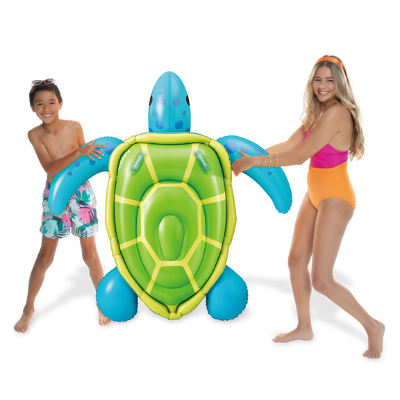 Funsicle Turtle Time Ride-On, 5.4ft Inflatable Float, 2 Handles, Multicolor, Age 3 & up