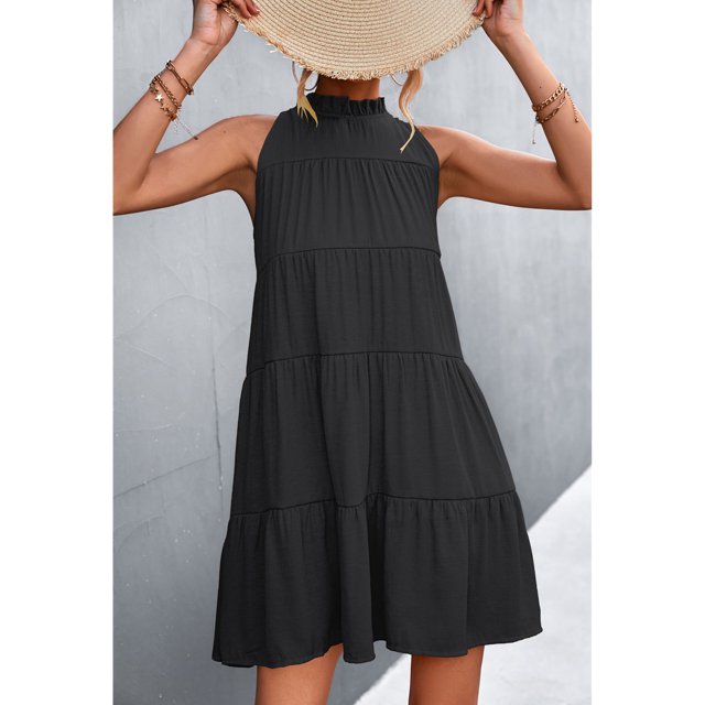Vestido De Cuello Halter, Estilo De Vacaciones Reductor De Edad, Vestido De Línea A, Vestido De Columpio Con Lazo En La Espalda Para Viajes Para La Oficina ANGGREK Otros