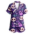 thumbnail image 4 of MEZZALL Women Halloween Satin Pajama Set Lightweight Lapel Collar Tie Front Ruffle Short Sleeve Top Elastic Waist Ruffle Shorts Loungewear Set Pumpkin Print Sleepwear Fashionable 2 Piece Pjs, 4 of 4
