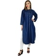thumbnail image 3 of Bimba Women Button Down Denim Blue Kurta Kurti Long Sleeves Casual Tunic Blouse, 3 of 9