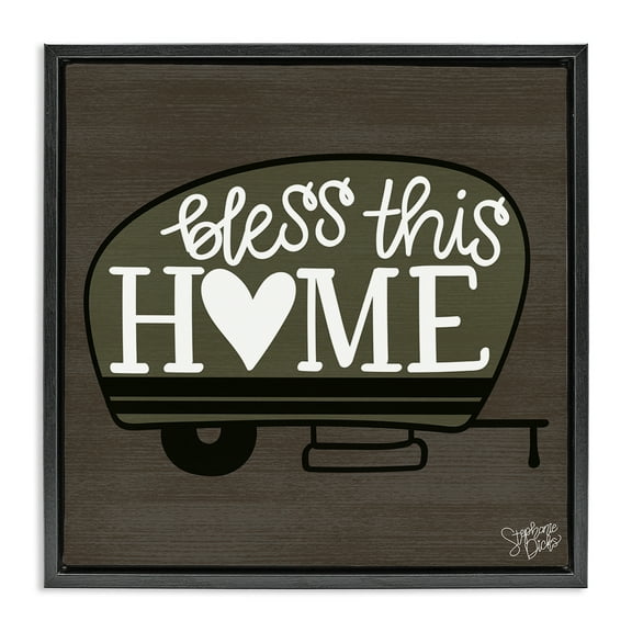 Stupell Industries Bless This Home Camper Text & Numbers Painting Black Floater Framed Canvas Art Print Wall Art, 18 x 18