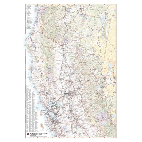 Benchmark Maps: Northern California Recreation Wall Map - 26 x 37 inches - Rolled Canvas