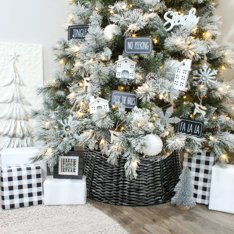 AuldHome Wicker Christmas Tree Collar Black 29 Inch Basket