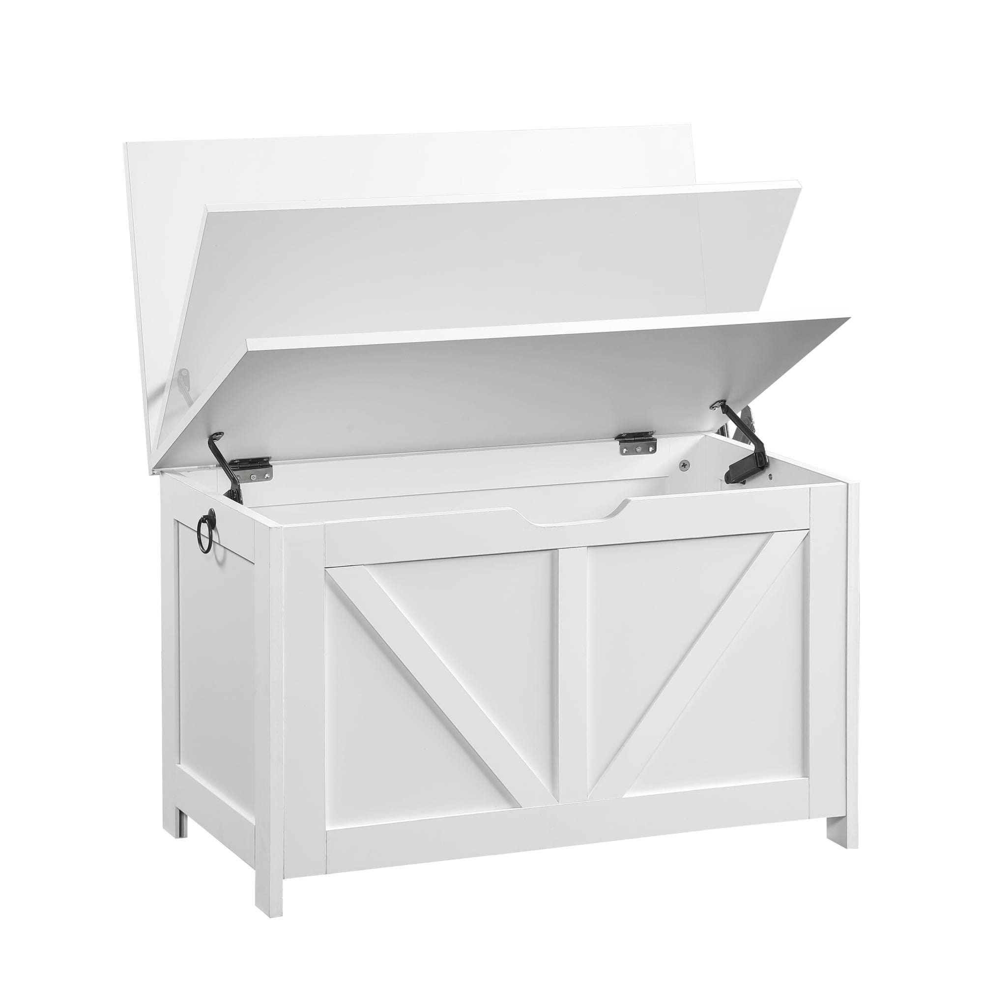 29.5" Storage Ottoman Bench,Storage Chest,Wooden Toy Box Organizer,Entryway Storage Bench with Safety Hinge for Entryway, Bedroom, Living Room,White