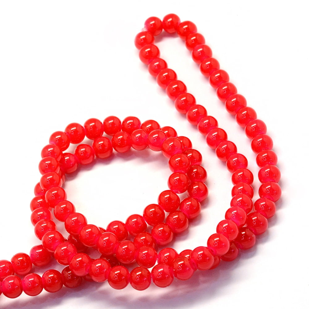 Baking Painted Imitation Jade Glass Round Bead Strands Red 6.5mm Hole: 1.5mm about 135~140pcs/strand 31.8 inch