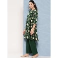 thumbnail image 4 of Janasya Indian Women's Bottle Green Crepe Foil Printed Short Kurta with Palazzo, 4 of 7