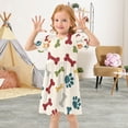 thumbnail image 5 of Paw Prints Bones Pattern Girls Short Sleeve Dress A Line Sun Protection Breathable Comfort Sundress 3T, 5 of 8