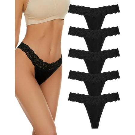 Seamless Lace Thongs for Women No Show Thong Underwear Lady Breathable Comfort Panty Soft Laser Cut Undie Tanga 5-Pack
