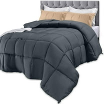 Queen Size Bed Comforter, Lightweight All Season Duvet Insert, Box Stitched Design with Corner Tabs for Secure Fit, Grey