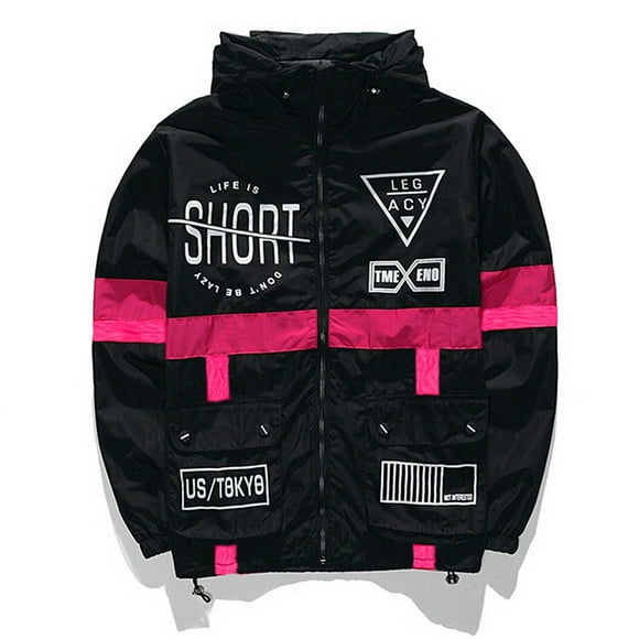 perdontoo Mens Casual Lightweight Drawstring Hooded Windbreaker Jacket (X-Large, Black-2)