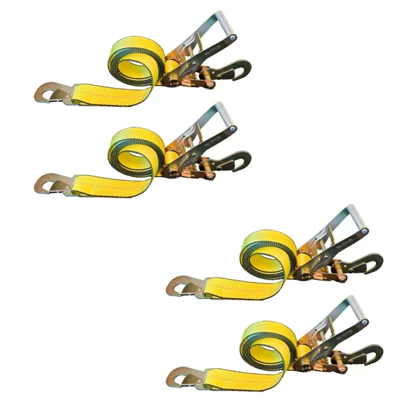Mega Cargo Control USA 2" x 8' Off-Road Ratchet Strap W/ Snap Hook - (4-Pack) - WLL: 1000 lbs - Yellow