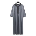 thumbnail image 4 of Ceisia Men's Long Sleeve V-Neck Islamic Thobe Arabic Robe Traditional Muslim Top Soft Flowing Breathable Comfort Casual Everyday Fit Gifts for Father Gray 2X, 4 of 7