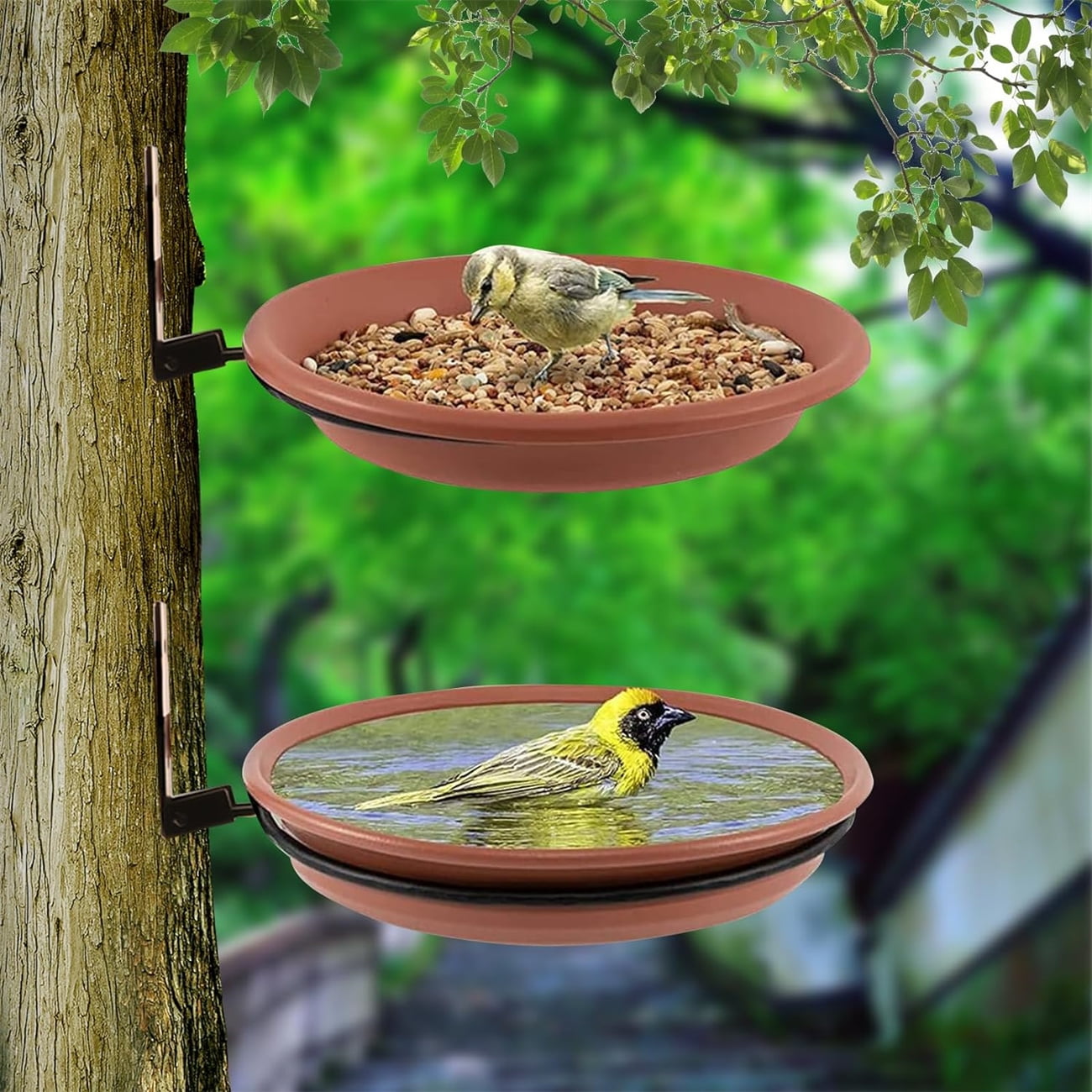 3Pcs Wall Mounted Bird Feeder & Bird Bath for Garden Fence,Bird Feeder Tray Deck,Attracting Wild Birds Water Feeder,Hanging Bird Bath Feeder for Installed on Trees Balcony Outdoor Walls Window