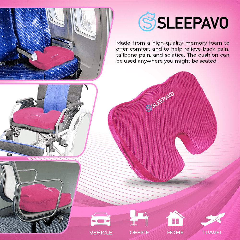 Sleepavo Memory Foam Cooling Gel Seat Cushion for Office Chair - Back &  Butt Pillow for Sciatica Tailbone Coccyx Hip Pain Relief for Gaming, Car 