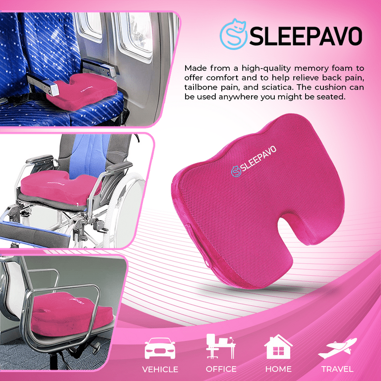 Sleepavo Gel Seat Cushion - Seat Cushions for Office Chairs for Sciatica  Pain Relief - Car Seat Cushion - Tailbone Pain Relief Memory Foam Butt