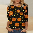 thumbnail image 2 of Cmfcve Womens Plus Size Halloween 3/4 Sleeve Top Cute Print Crew Neck T-Shirt Loose Fit Fall Casual Festival Tee, 2 of 5