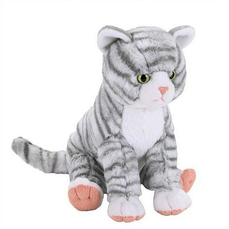 Wild Republic Gray and White Tabby Cat, Stuffed Striped Plush Kitty Cat