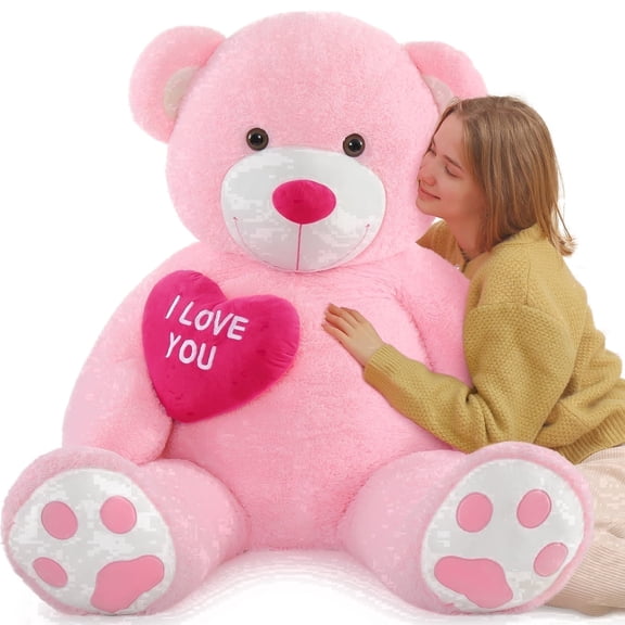 MaoGoLan 5ft Big Teddy Bear Stuffed Animal Giant Pink Bear with Heart Plush Toy